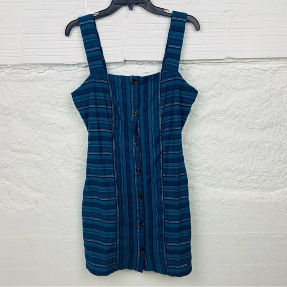NWOT ROXY navy blue striped Square neck button front cotton dress size large
